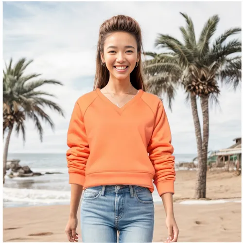 beach background,orange,long-sleeved t-shirt,orange color,bright orange,asian semi-longhair,long-sleeve,girl on the dune,knitting clothing,asian woman,teal and orange,sand seamless,sweater,sanya,girl in t-shirt,japanese woman,orange half,menswear for women,female model,portrait background