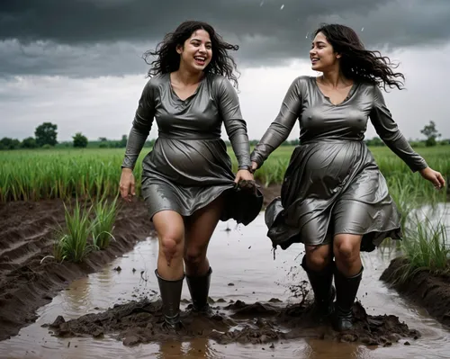 lesbian,muddy,young women,chubby,dresses,rain