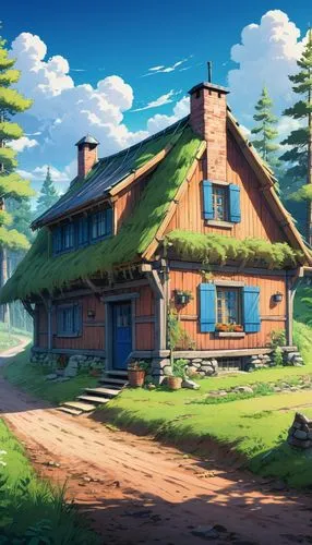 butka,log home,country cottage,little house,summer cottage,log cabin,Illustration,Japanese style,Japanese Style 03