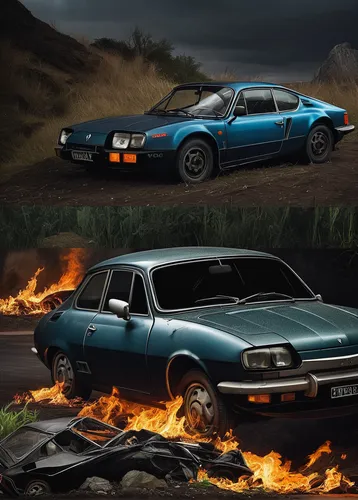 ford maverick,burnout fire,vauxhall firenza,toyota corolla levin and toyota sprinter trueno,oldsmobile intrigue,ford capri,pontiac firebird,holden monaro,bmw 80 rt,ford pinto,volvo cars,porsche 924,digital compositing,lamborghini jarama,american muscle cars,dodge dynasty,amc spirit,datsun sports,dodge daytona,firebirds,Art,Classical Oil Painting,Classical Oil Painting 37