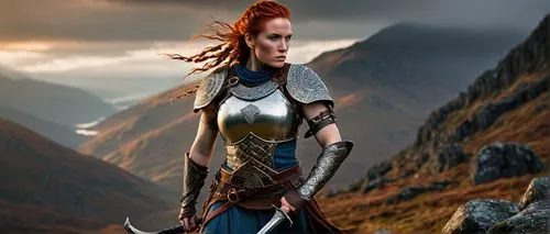 female warrior,warrior woman,celtic queen,heroic fantasy,fantasy picture,fantasy warrior,huntress,norse,germanic tribes,swordswoman,fantasy woman,bow and arrows,thracian,joan of arc,lone warrior,athena,fantasy art,breastplate,dark elf,elven,Art,Artistic Painting,Artistic Painting 27