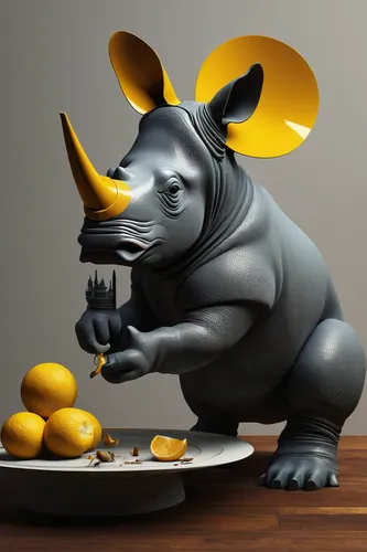 Compose a surreal artwork with Rhino3D,rhinoceros,hippopotamus,rhino,indian rhinoceros,anthropomorphized animals,tapir,aardvark,southern square-lipped rhinoceros,hippo,black rhinoceros,whimsical anima