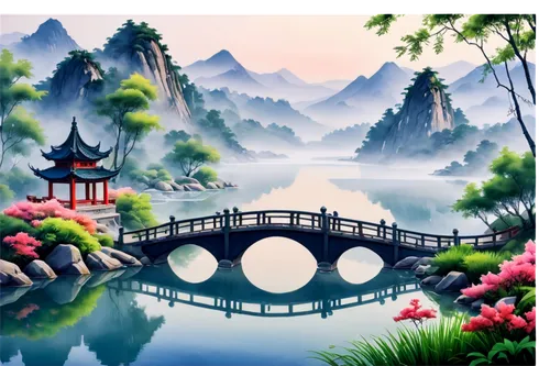 landscape background,shaoming,cartoon video game background,world digital painting,oriental painting,fantasy landscape,qingcheng,background design,wuyi,japanese background,wolong,river landscape,japan landscape,pangu,watercolor background,wuyuan,background vector,dragon bridge,wudang,lotus pond,Art,Classical Oil Painting,Classical Oil Painting 27