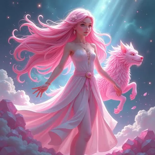 unicorn background,rose quartz,pink diamond,rosa 'the fairy,pink background,llyra,Conceptual Art,Fantasy,Fantasy 05