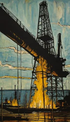 oil platform,oil industry,oil rig,industrial landscape,dragline,offshore drilling,oil,crude,petroleum,matruschka,drillship,oil flow,oil production,refinery,drilling rig,arnold maersk,industries,container cranes,oil drum,industry,Art,Artistic Painting,Artistic Painting 01