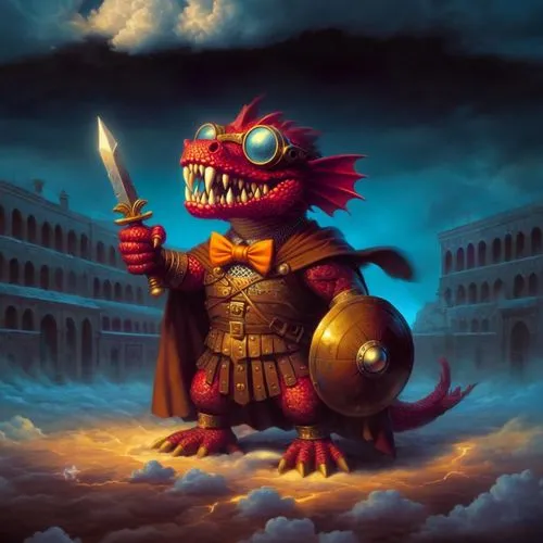 Thunderstorm clouds billowing ,a demonic, demon like creature dressed as a knight on clouds,slann,skylanders,kobold,xolotl,dragon slayer,dragonlord