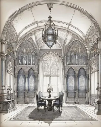 sacristy,ornate room,neogothic,driehaus,altgeld,scriptorium,victorian room,vestry,narthex,courtroom,yaddo,archbishopric,parlor,sanctuary,schuitema,dining room,gringotts,schuiten,gondolin,royal interior,Unique,Design,Blueprint