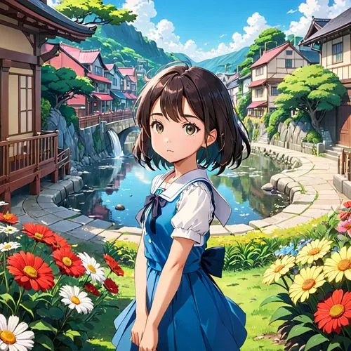 tsukiko,tiribocchi,maekawa,yanmei,fubuki,flower background,Anime,Anime,Traditional