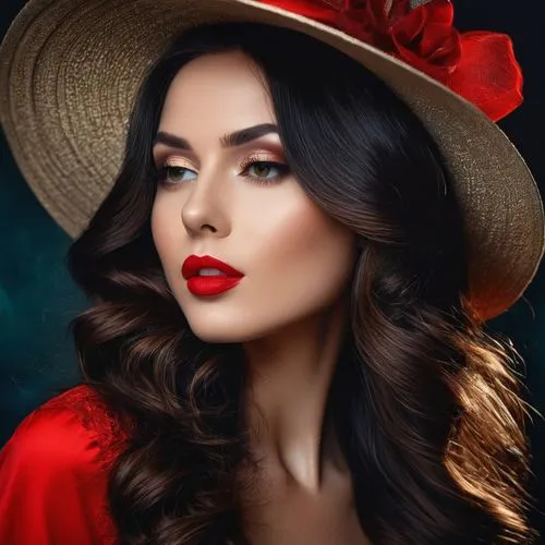 red magnolia,seoige,red lips,pointed hat,portrait background,the hat of the woman,woman's hat,the hat-female,flamenca,petrova,red lipstick,romantic portrait,vintage woman,aliyeva,girl wearing hat,elitsa,anastasiadis,lady in red,vermelho,fantasy portrait,Photography,General,Fantasy