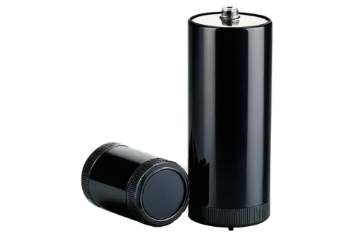 Battery, AA size, cylindrical shape, silver metal casing, black plastic cap, positive terminal on top, negative terminal on bottom, detailed texture, shiny surface, slight reflection, 3/4 composition,