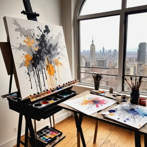 painting technique,art painting,manhattan skyline,painter,brush strokes,new york skyline,paint strokes,meticulous painting,art tools,abstract painting,watercolor paint strokes,table artist,art academy,fabric painting,artist,photo painting,creative office,painting,brushstroke,artistic,Illustration,Black and White,Black and White 34