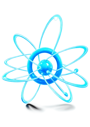 Atomic model, colorful atoms, nucleus center, protons neutrons electrons, 3D illustration, scientific diagram, orbitals swirling around, glowing blue light, detailed texture, metallic material, low an