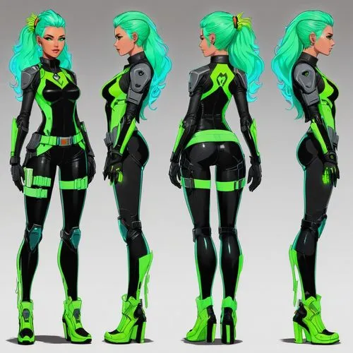 rogue,namorita,turnarounds,nel,shego,viv,green aurora,jade,green skin,omnitrix,vector girl,chryste,patrol,verde,faba,lime,amora,kori,sonika,green,Unique,Design,Character Design