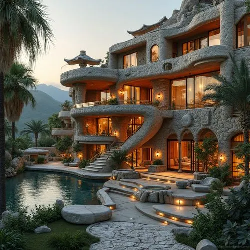 asian architecture,amanresorts,luxury home,luxury property,tropical house,beautiful home,shangri,oriental,roof landscape,fallingwater,dreamhouse,house in the mountains,holiday villa,3d rendering,palmilla,tropical island,tayrona,shangrila,landscaped,house in mountains,Photography,General,Realistic