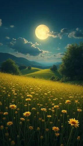 dandelion background,dandelion field,moon and star background,dandelion meadow,meadow landscape,nature background,Photography,General,Realistic