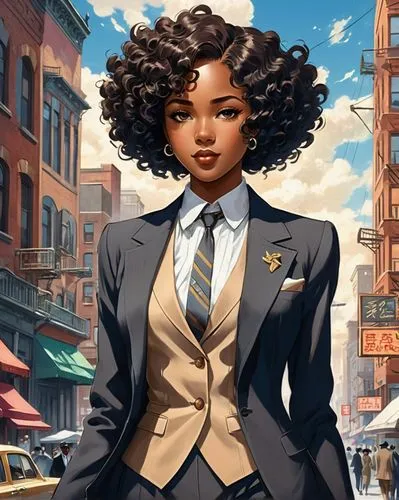 business girl,business woman,businesswoman,blacksad,black professional,harlem,Illustration,Realistic Fantasy,Realistic Fantasy 21