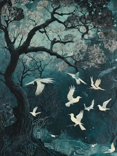 blue birds and blossom,flock of birds,birds on branch,doves of peace,birds on a branch,birds in flight,bird migration,flying birds,songbirds,bird painting,doves and pigeons,dove of peace,nocturnal bird,japanese art,flock home,bird kingdom,night bird,the birds,pigeons and doves,birds flying