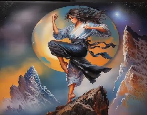 celebration of witches,fantasy art,shamanism,sorceress,blue moon,the spirit of the mountains,fantasy picture,mountain spirit,full moon day,shamanic,oil painting on canvas,halloween poster,violinist violinist of the moon,helloween,dance of death,fantasy woman,art painting,blue moon rose,celtic woman,moonbeam,Illustration,Paper based,Paper Based 04
