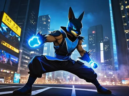 cartoon ninja,electro,jackal,my hero academia,wolverine,rein,blue demon,anime 3d,cangaroo,jack rabbit,bolt,superhero background,nine-tailed,bazlama,jackrabbit,drexel,electric donkey,figure of justice,hero academy,tangelo,Illustration,American Style,American Style 08