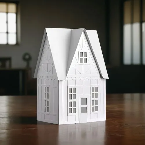 a small house made of paper sitting on a table,miniature house,dolls houses,model house,3d model,house insurance,houses clipart,dollhouses,3d rendering,3d render,build a house,home ownership,little ho