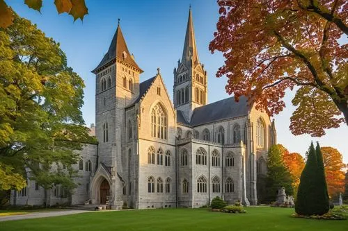 Quintessential Middlebury architecture, Collegiate Gothic style, grand stone buildings, intricately carved facades, ornate turrets, stained glass windows, heavy wooden doors, ivy-covered walls, sprawl