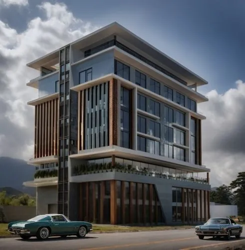 car,there is a modern building next to the road,modern building,residencial,condominia,modern architecture,3d rendering,modern house,medini,revit,edificio,residential building,office building,leedon,r