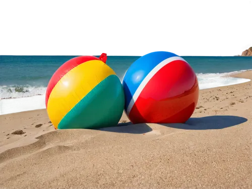 Beach ball, summer vibe, colorful stripes, inflated, shiny surface, soft focus, lying on sandy beach, gentle waves, sunny day, warm lighting, 3/4 composition, shallow depth of field, vibrant colors, p