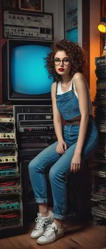 girl in overalls,retro woman,retro women,retro girl,girl at the computer,tv,television character,overalls,amiga,tv set,retro television,cable programming in the northwest part,television,the living room of a photographer,plus-size model,librarian,portrait background,retro look,girl sitting,jeans background,Art,Classical Oil Painting,Classical Oil Painting 28