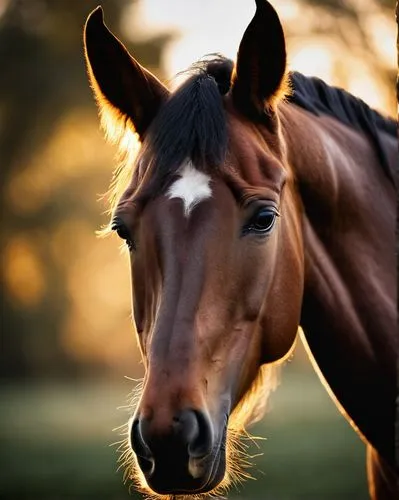 Silhouette of a horse during golden hour, close-up of half of the profile of horse’s face including one eye and both ears. The light should illuminate the horse's eyes and ears from behind or the side