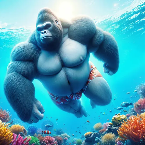 pharamond,haramirez,silverback,gorilla,underwater background,god of the sea