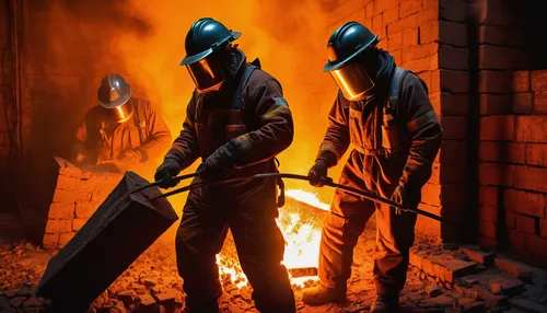 iron pour,welders,steelworker,iron-pour,gas welder,welding,welder,workers,foundry,metallurgy,molten metal,blacksmith,firefighters,fire-fighting,acetylene,firefighting,metalworking,smelting,volunteer firefighters,fire fighting,Conceptual Art,Sci-Fi,Sci-Fi 18