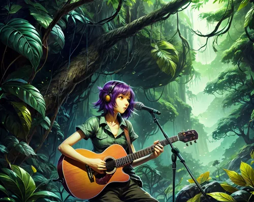 Less saturated and balance colors,rainforest,rain forest,forest background,tarzan,jungle,game illustration,forest clover,purple chestnut,tropical jungle,forest man,monkey island,world digital painting