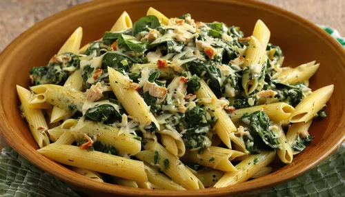 Spinach Artichoke Penne with Chicken | My Hot Southern Mess,creamed spinach,rajas con crema,gremolata,lacinato kale,callaloo,penne,mustard greens,sea salad,mostaccioli,swiss chard,rapini,cavatappi,pen