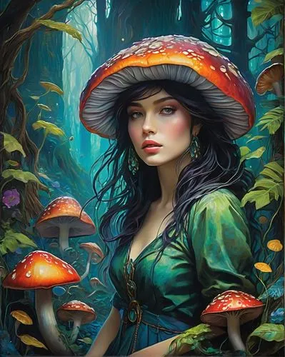 mushroom landscape,fantasy portrait,mushroom hat,fantasy art,fantasy picture,forest mushroom,amanita,faerie,faery,forest mushrooms,agarics,fairy tale character,fae,muscaria,agaric,mushrooms,fairie,shrooms,toadstools,toadstool,Illustration,Abstract Fantasy,Abstract Fantasy 02