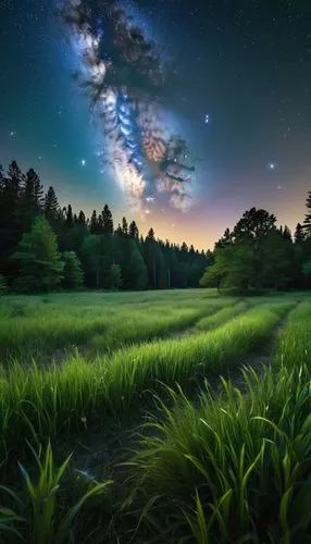 milky way,the milky way,milkyway,starry sky,night sky,nightsky,the night sky,meadow landscape,nightscape,japan landscape,cosmos field,fairy galaxy,green aurora,hokkaido,green meadow,starry night,rainbow and stars,landscape background,colorful stars,green landscape,Photography,General,Realistic