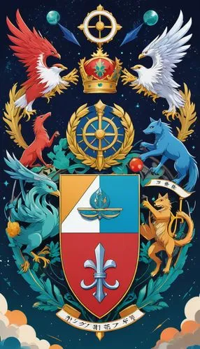 A coat of arms of a group of explorers of enigmatic and mysterious places in 1925.,a coat of arms with many colors,sakhalin,pngdf,nzdf,nsri,mndf,rimutaka,Illustration,Japanese style,Japanese Style 03