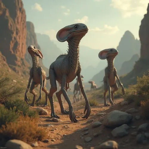 外星球上的一群動物型態外星生物,外星生物,ladinos,mogadorians,longnecks,guanlong,sauropods,troodontids,Photography,General,Realistic