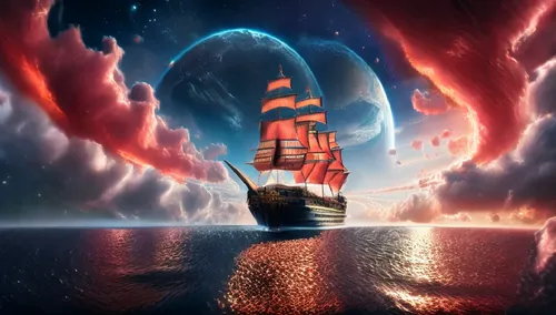 fireship,ghost ship,viking ship,sea fantasy,fireships,pirate ship,Photography,General,Cinematic