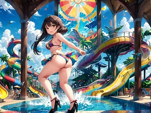 summer background,water park,kawaii people swimming,waterpark,haruhi,keijo,Anime,Anime,Traditional