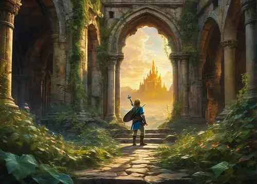 link,hall of the fallen,wander,pilgrimage,fantasy picture,world digital painting,fantasy landscape,archway,the wanderer,the mystical path,wanderer,threshold,ruins,fantasy art,magical adventure,gateway,way of the roses,pathway,the path,the ruins of the,Conceptual Art,Fantasy,Fantasy 05