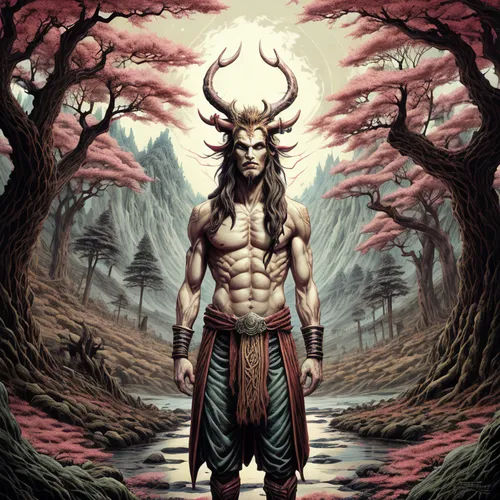 faun,daemon,minotaur,pagan,male elf,trioceros,mythological,devilwood,heroic fantasy,druid,fantasy art,elven,paganism,barbarian,norse,shamanic,dark elf,feral goat,manchurian stag,biblical narrative cha