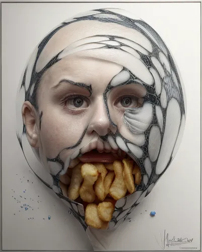 woman eating apple,bjork,woman holding pie,egg face,chainlink,hunger,mac,girl with cereal bowl,dali,madeleine,face portrait,pommes dauphine,pie vector,gluttony,porcelaine,calorie,potato chip,appetite,pearl onion,woman face,Realistic,Foods,Fish And Chips