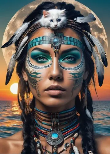 warrior woman,native american,american indian,tribal,tribal chief,indian headdress,ancient egyptian girl,shamanic,indigenous,shamanism,pocahontas,native,cleopatra,the american indian,polynesian girl,shaman,aztec,world digital painting,cherokee,amerindien,Photography,Artistic Photography,Artistic Photography 07