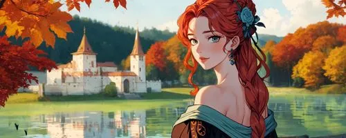 princess anna,eilonwy,autumn background,fairy tale character,merida,fairytale