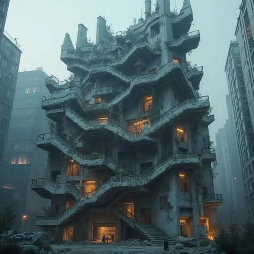 apartment block,apartment building,syringe house,fractal environment,cubic house,morphosis,arcology,strange structure,apartment complex,ghost castle,apartment house,kimmelman,superfortresses,inhabitable,lair,futuristic architecture,tree house,mandelbulb,cube house,hanging houses,Photography,General,Realistic