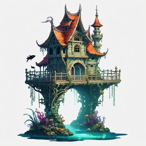 fairy tale castle,witch's house,house of the sea,wishing well,fairytale castle,fantasy world,Illustration,Abstract Fantasy,Abstract Fantasy 11