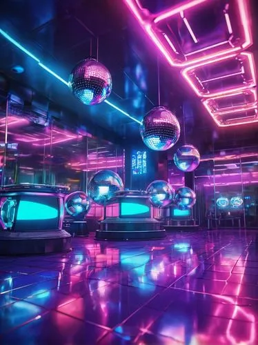 nightclub,spaceland,retro diner,neon coffee,neon drinks,dancefloor,ufo interior,neon light,neon cocktails,neon lights,neon light drinks,80's design,discotheque,spaceship interior,discotheques,cyberworld,dancefloors,colored lights,cyberscene,3d render,Illustration,Realistic Fantasy,Realistic Fantasy 38