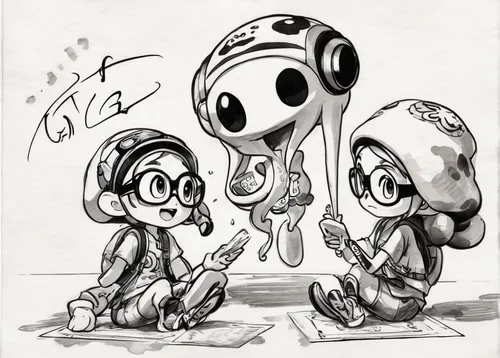 squids,toons,squid game,atoms,children drawing,kids illustration,cephalopods,line art children,peanuts,squid,retro cartoon people,chibi kids,ufos,grilled food sketches,et,copic,pearls,game drawing,kids,squid game card,Illustration,Paper based,Paper Based 30