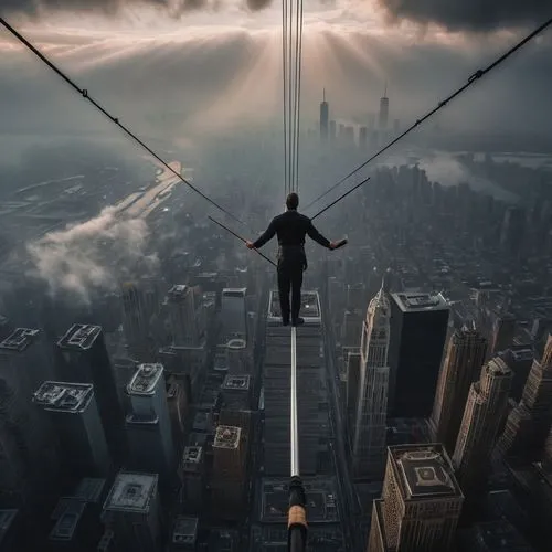 skywalking,tightrope,tightrope walker,highwire,acrophobia,skywalk,photo manipulation,skybridge,wallenda,skywalks,volador,vertiginous,skycycle,skycraper,suspended,daredevils,34 meters high,conceptual photography,skyway,skydeck,Photography,General,Fantasy