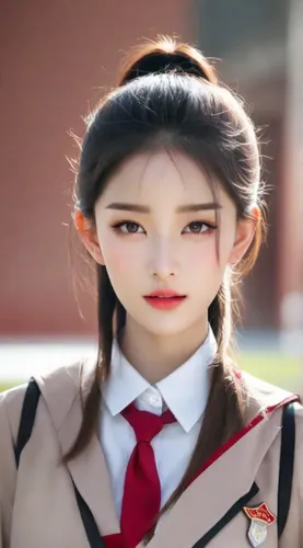 beauty chinese girl with smiling face in high school uniform,doll's facial features,kimjongilia,female doll,painter doll,realdoll,songpyeon,hanbok,kdrama,sujeonggwa,ziu,model doll,japanese doll,artist